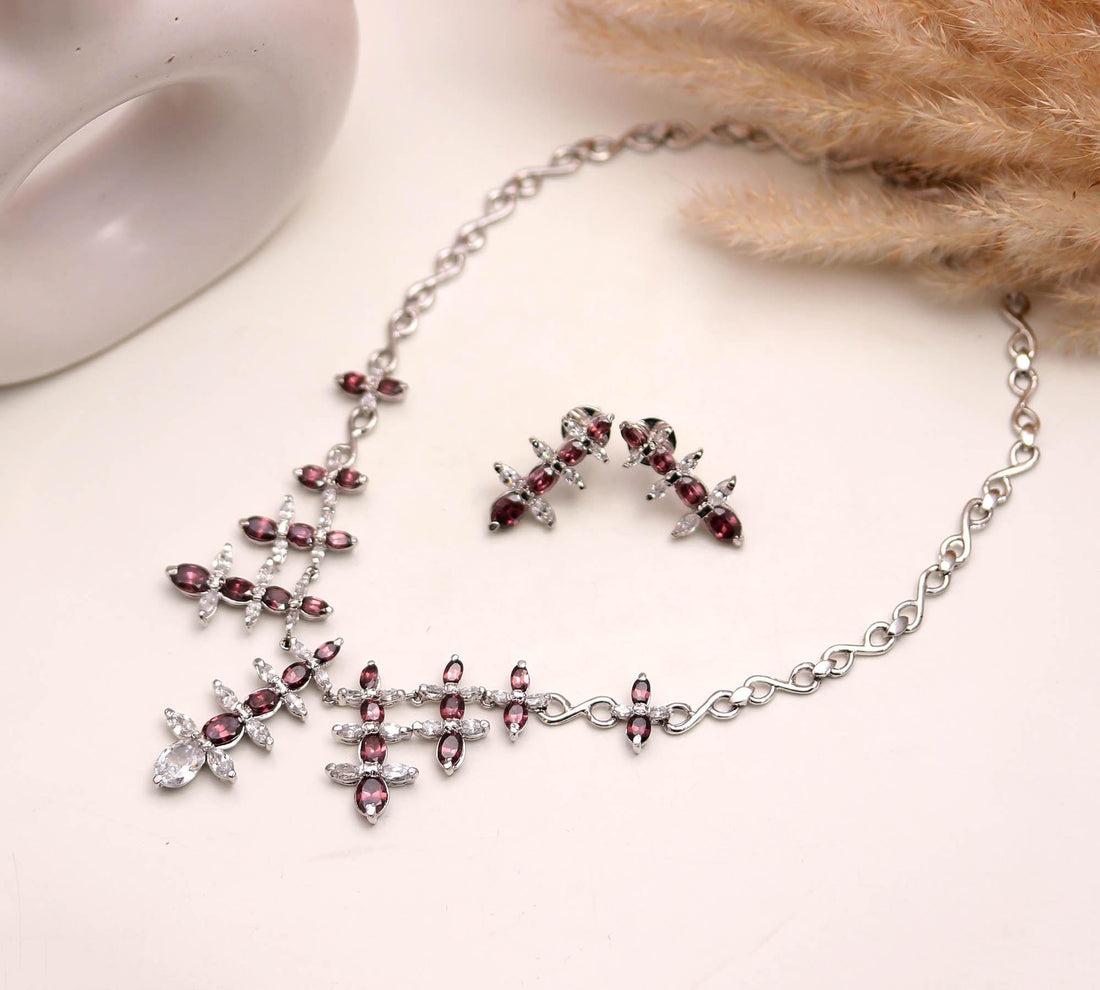 18K White Gold Rubylite Tourmaline & CZ Necklace Set | Plated Brass Oval Gemstone Necklace | Adjustable Chain | Luxury Jewelry |Gift For Her — 4
