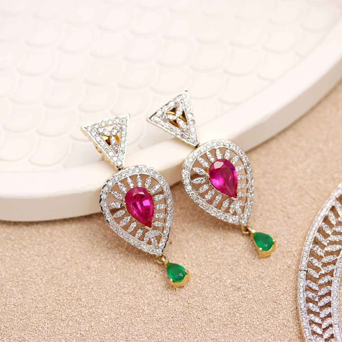 22K Gold Plated Ruby CZ Necklace Set | Indian Bridal Jewelry | Traditional Necklace | Festival Jewelry | Wedding Necklace Set| Bridal Gift — 5