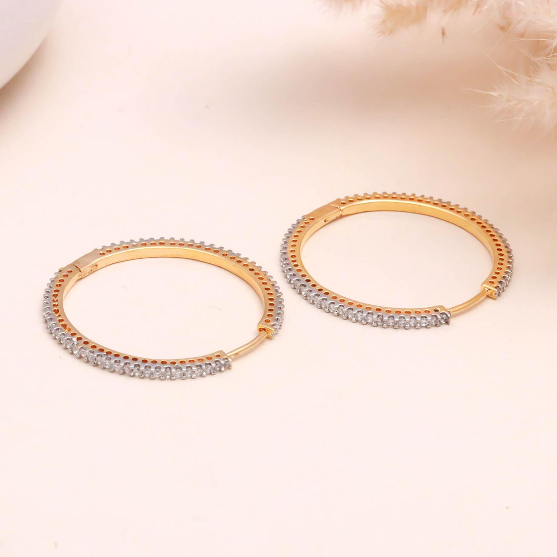 22K Gold Plated CZ Hoop Earrings | Round Stud Hoops | Brass Earrings | Minimalist Gold Jewelry | Party Wear Earrings — 1