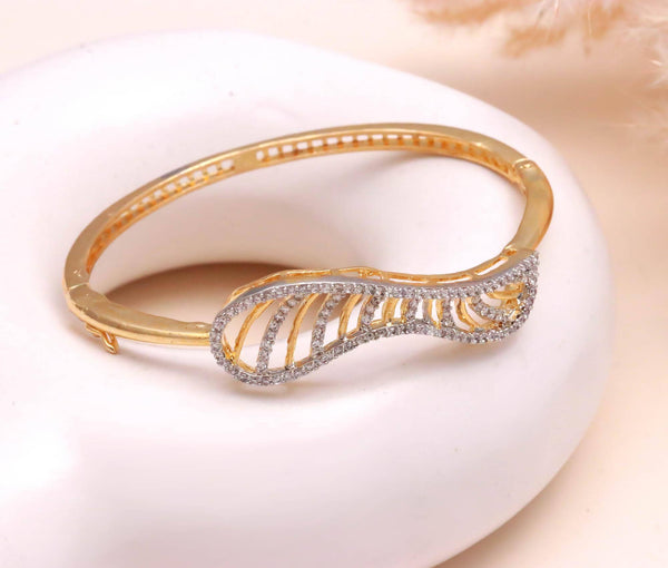 Luxury 22K Gold Plated CZ Openable Bracelet | Indian Bridal Party Wear Bracelet | Elegant Cubic Zirconia Jewelry | Wedding Gift for Women