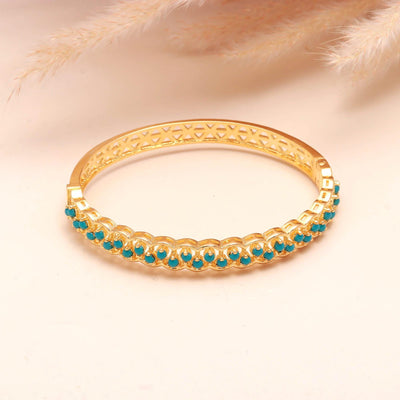 Turquoise Blue Adjustable Openable Bracelet for Women | 22K Gold Plated Brass Round Emerald Stone Bracelet | Kada Bangle | Gift for Her