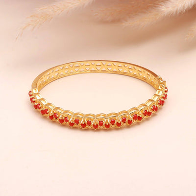Coral Red Adjustable Gold Bracelet | 22K Gold Plated Brass Coral Jewelry | Bridal Wear Wedding Bracelet Gift For Her | Traditional Jewelry