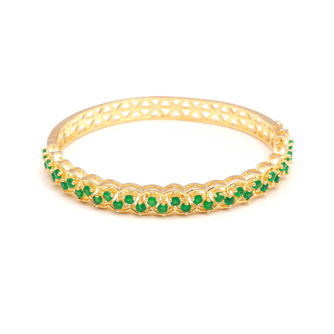 22K Gold Plated Openable Emerald Bracelet | Round Green Emerald Brass Jewelry | Traditional Bridal Wear | Gift for Her | Kada Bangle — 4