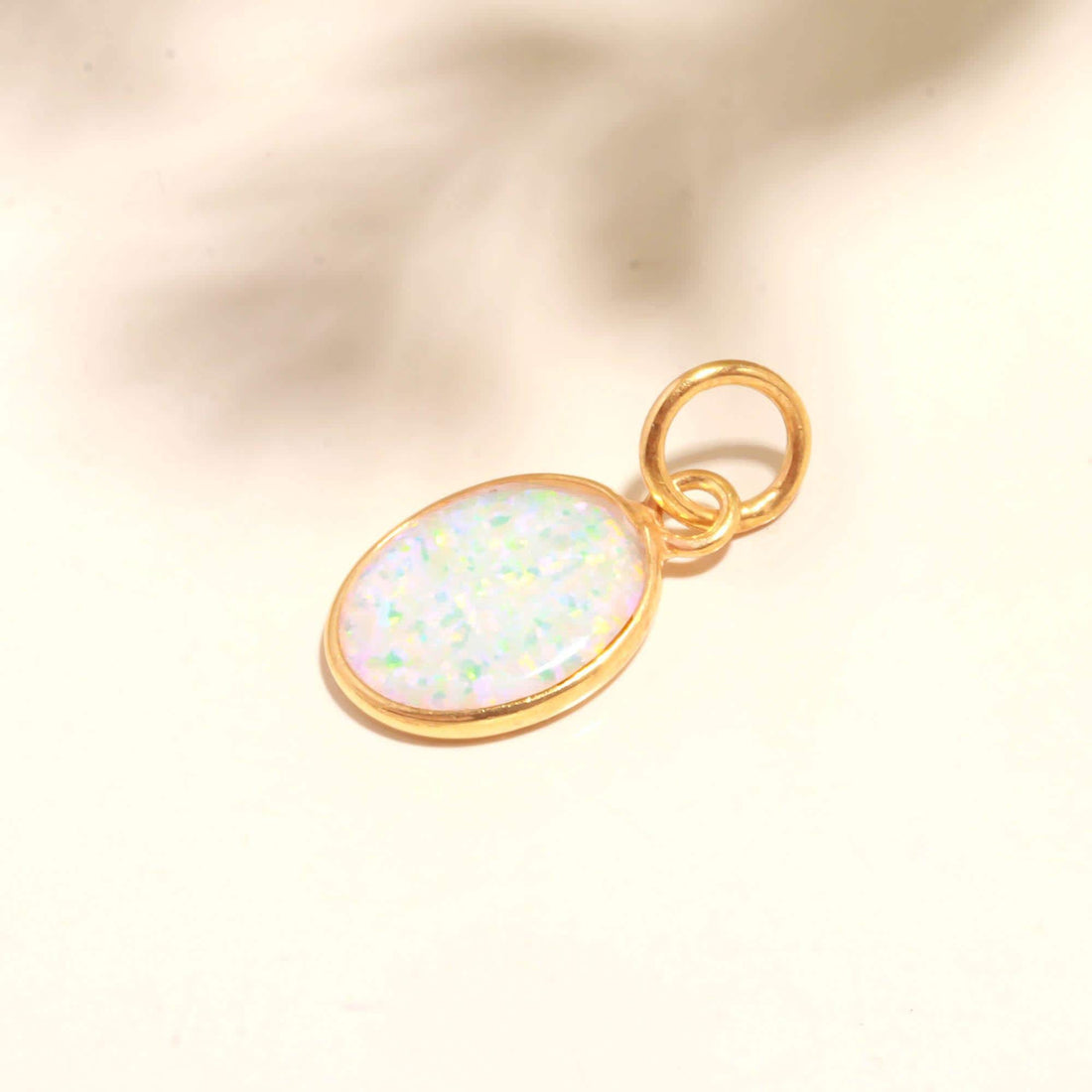 14k Solid Gold Opal Charm, 10x12mm Oval Cabochon Pendant, Genuine October Birthstone Jewelry Gift for Her, Dainty Minimalist Charm — 2