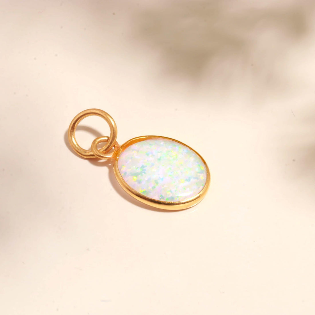 14k Solid Gold Opal Charm, 10x12mm Oval Cabochon Pendant, Genuine October Birthstone Jewelry Gift for Her, Dainty Minimalist Charm — 3