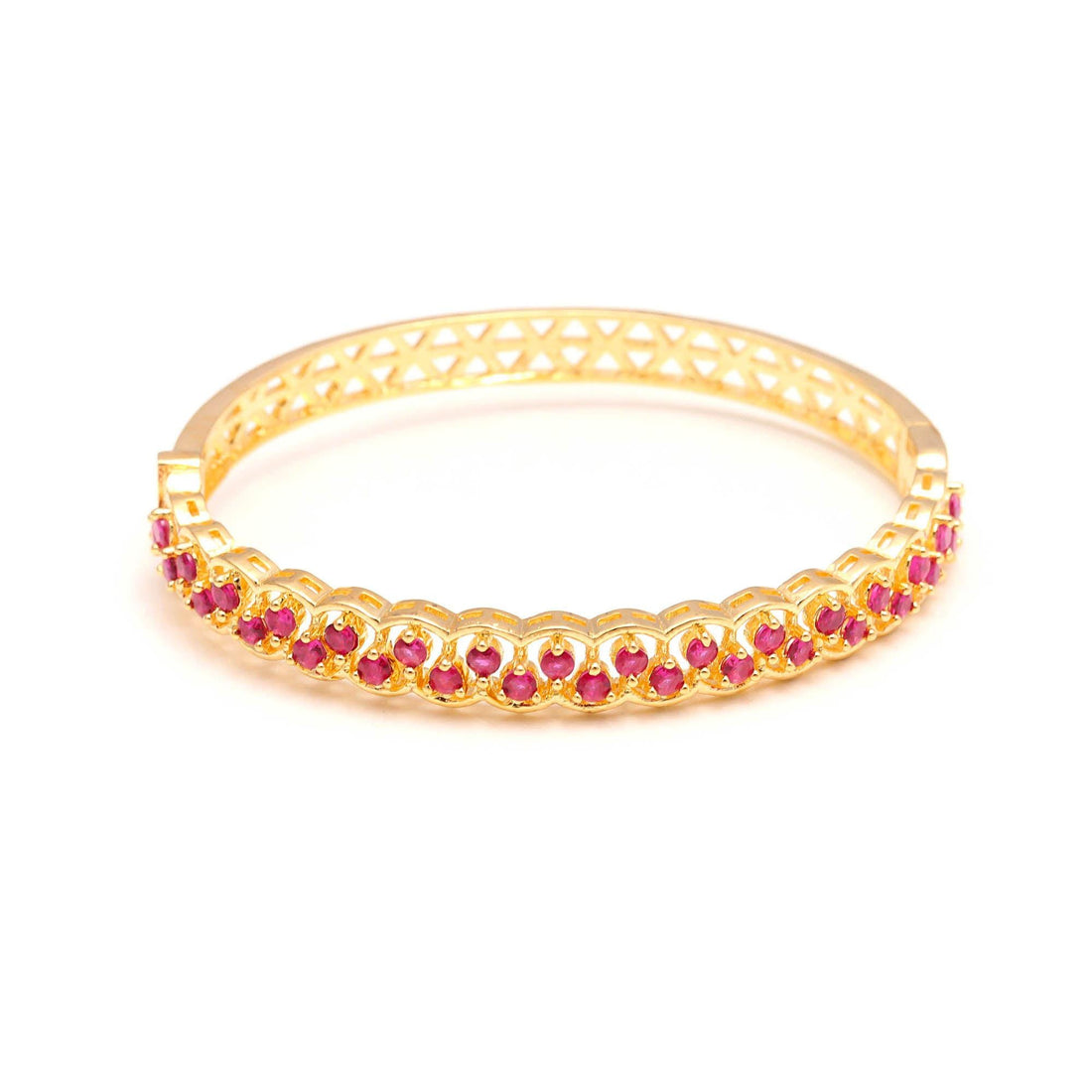 Ruby Red Openable Bracelet | 22K Gold Plated Brass Ruby Bracelet | Wedding Jewelry | Bridal Bangle | Festive Bangle | Gift For Her — 3
