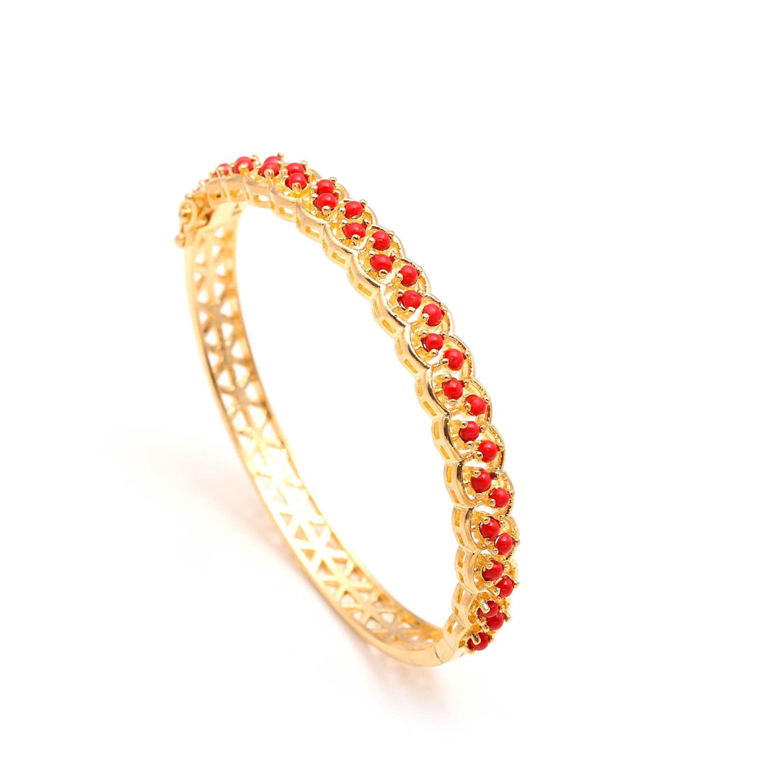 Coral Red Adjustable Gold Bracelet | 22K Gold Plated Brass Coral Jewelry | Bridal Wear Wedding Bracelet Gift For Her | Traditional Jewelry — 3