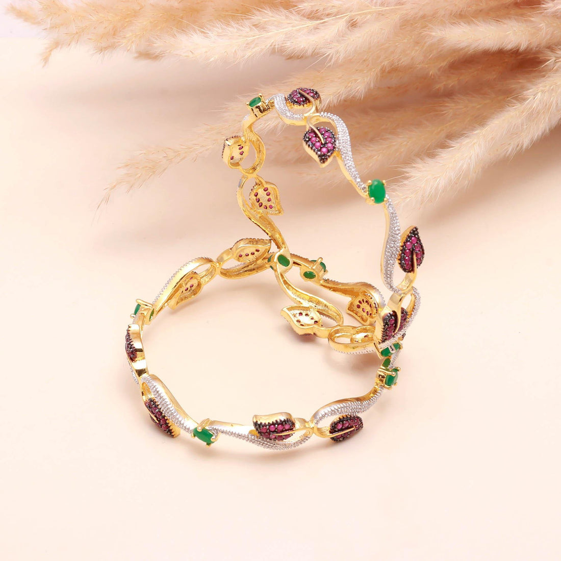 Zirconia Enamel Gold Plated Bangle |22K Gold Plated Brass American Diamond Bracelet |Traditional Indian Bridal Wedding Jewelry |Gift for Her — 2