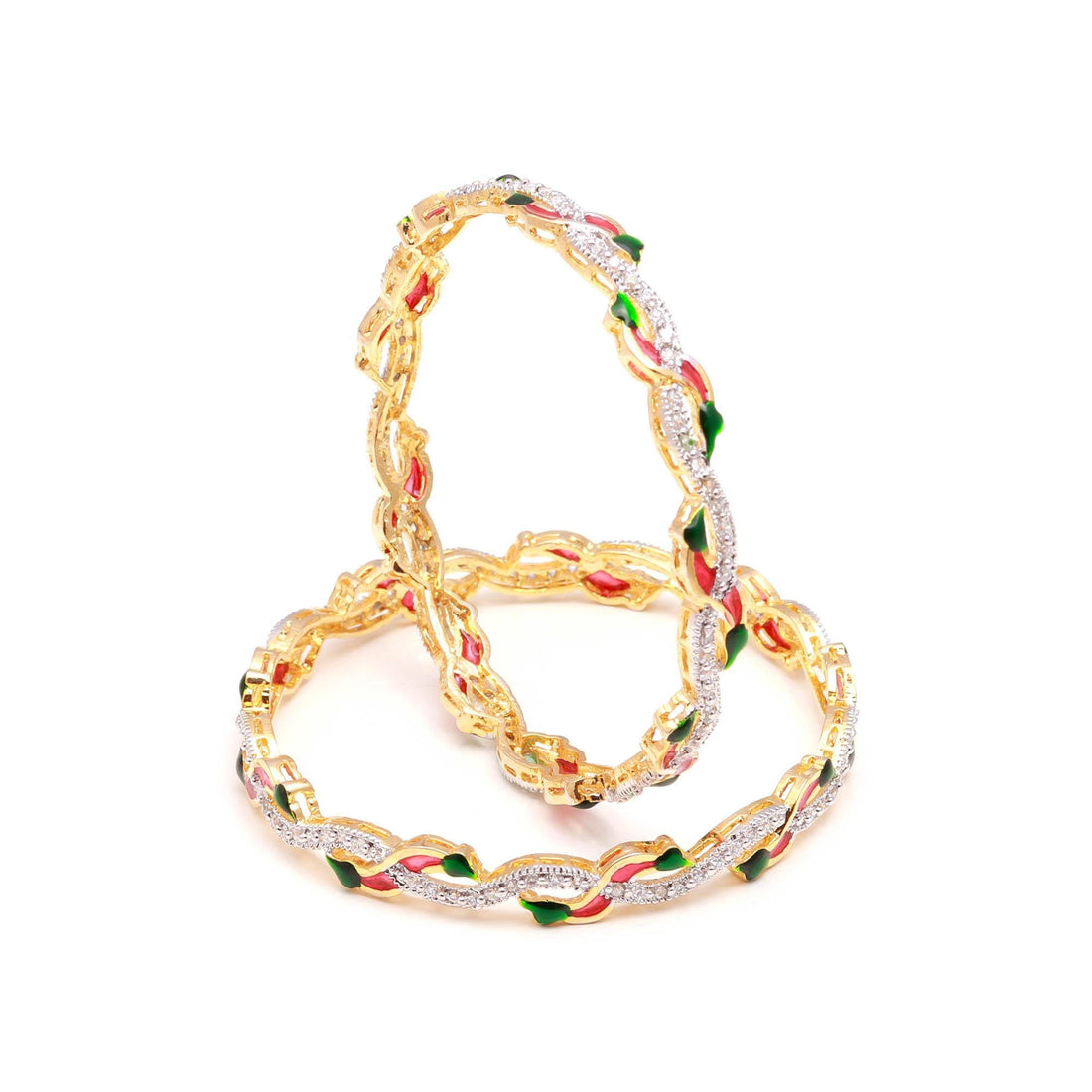 22K Gold Plated Zirconia Enamel Bangle | Traditional American Diamond Brass Kada |Indian Bridal Jewelry | Party Wear Bracelet |Gift for Her — 3