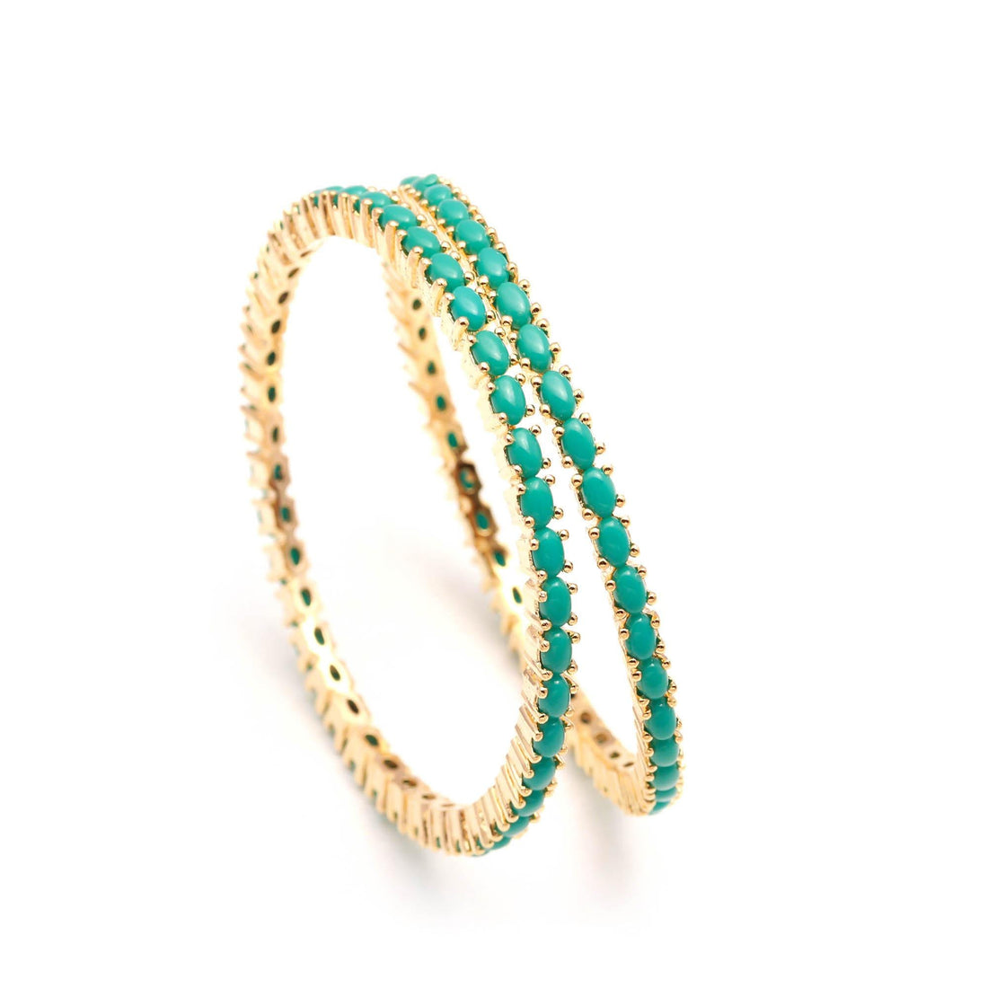 22K Gold Plated Blue Turquoise Pear Shape Bangle | Brass Gemstone Single Line Bangle | South Indian Wedding Jewelry | Bridal Bangle — 3