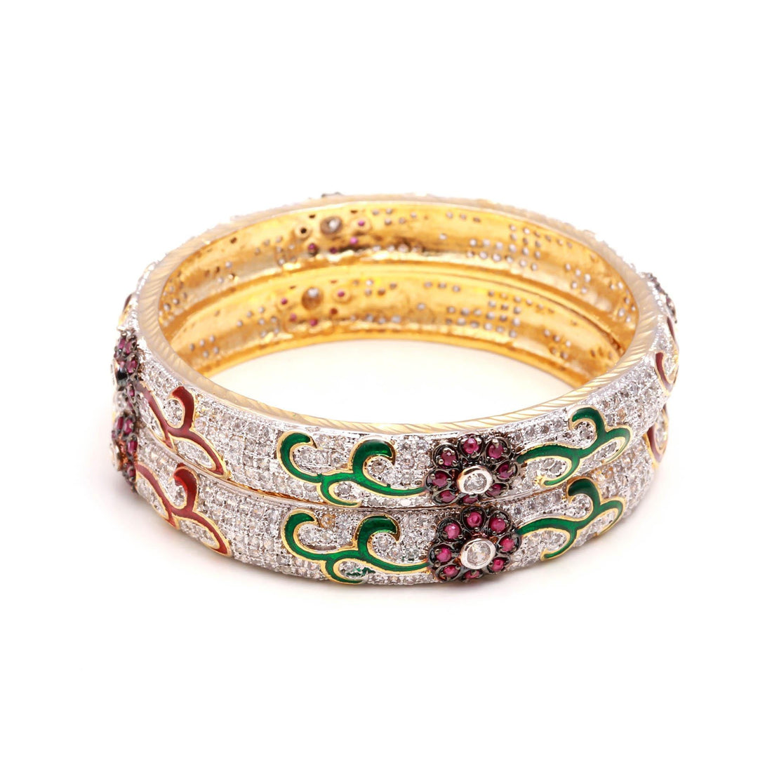 22K Gold Plated Zirconia Enamel Bangle | American Diamond Brass Kada | Bridal Bracelet | Wedding Jewelry | Festive Wear | Gift for Her — 4