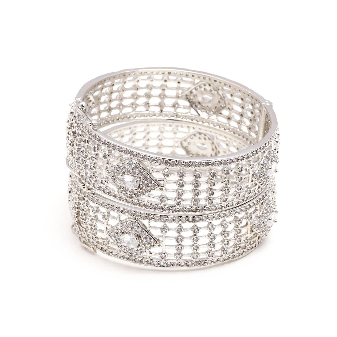 18K White Gold Plated American Diamond CZ Kada Bangle |Traditional Indian Bridal Wedding Jewelry | Festive Party Wear Bracelet |Gift for Her — 3