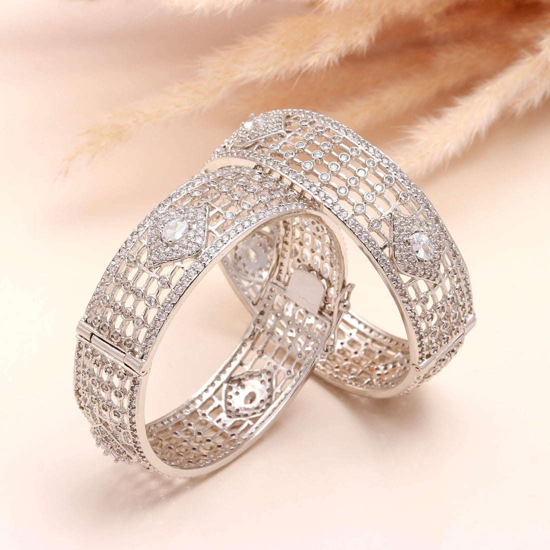 18K White Gold Plated American Diamond CZ Kada Bangle |Traditional Indian Bridal Wedding Jewelry | Festive Party Wear Bracelet |Gift for Her — 2