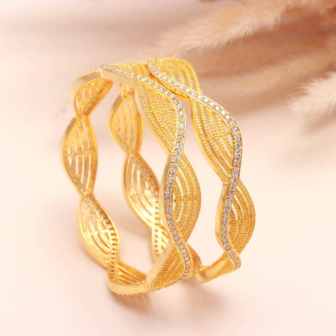 Traditional 22K Gold Plated Brass Kada | Zirconia American Diamond Bangle | Indian Bridal Wedding Jewelry | Festive Bracelet | Gift for Her — 2