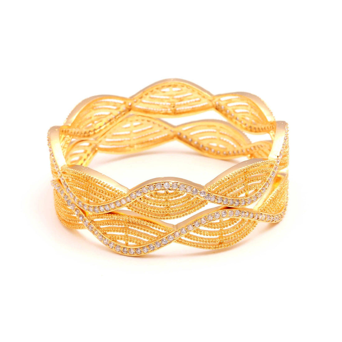 Traditional 22K Gold Plated Brass Kada | Zirconia American Diamond Bangle | Indian Bridal Wedding Jewelry | Festive Bracelet | Gift for Her — 5