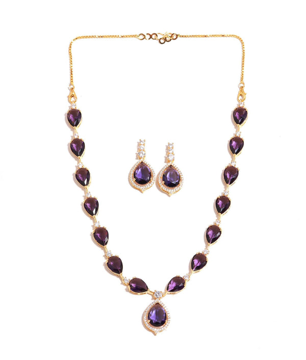 Amethyst Necklace Classic Teardrop African Set | 22K Gold Plated | Wedding Gala party Necklace