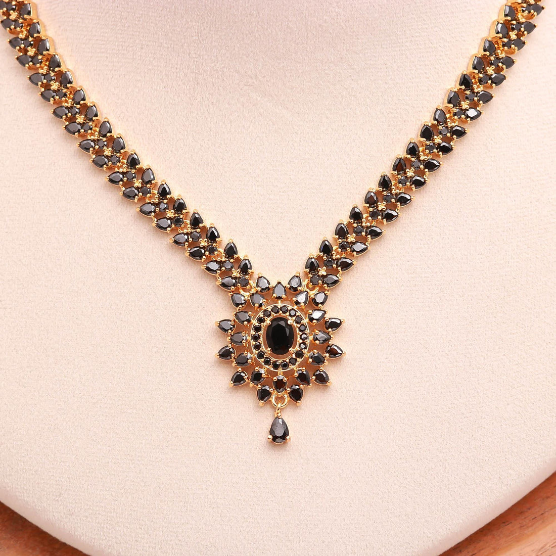 Black Onyx Pendant Style Gemstone Necklace Set | 22K Gold Plated Brass Marquise Oval Bridal Necklace | Party Wear Necklace| Gift For Her — 2