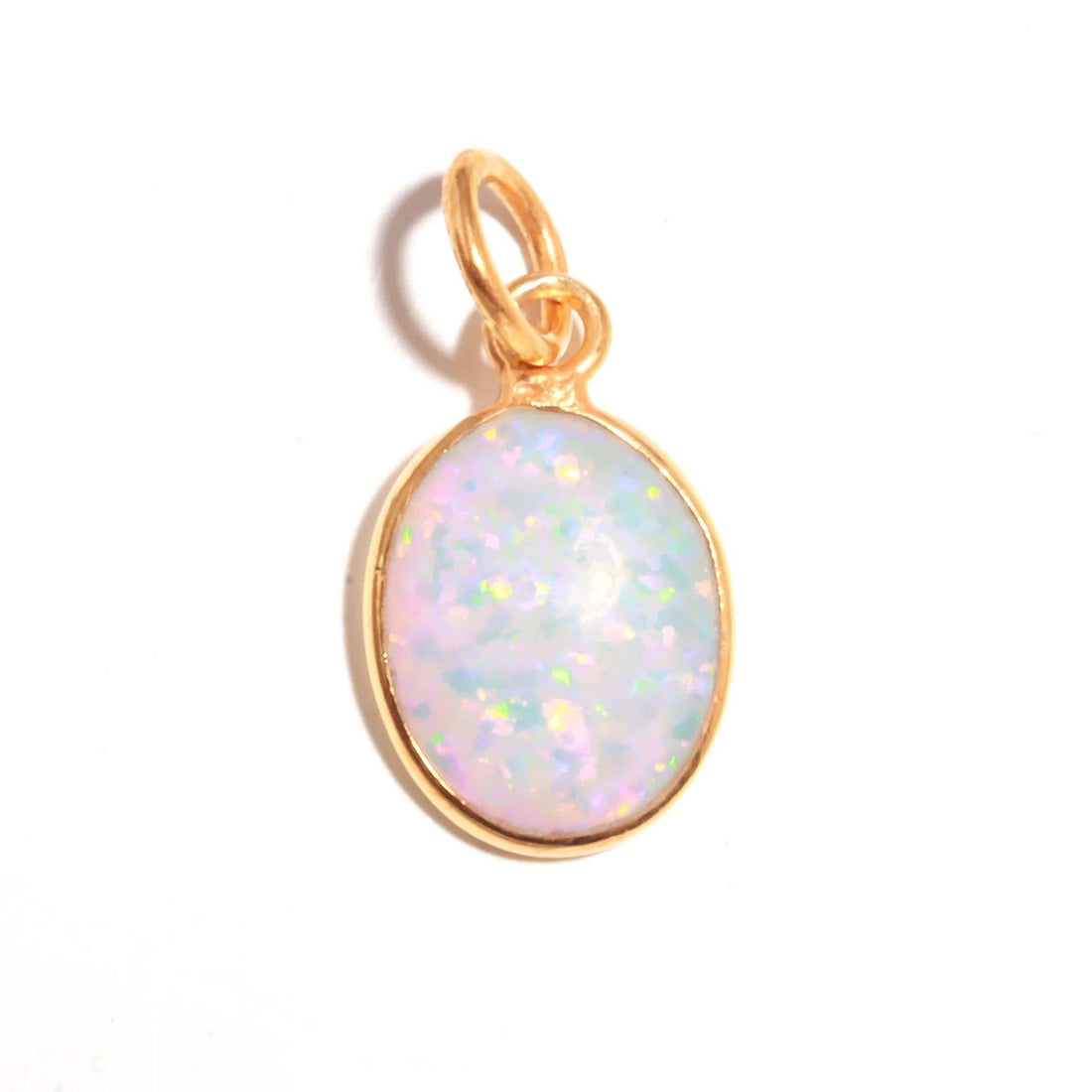 14k Solid Gold Opal Charm, 10x12mm Oval Cabochon Pendant, Genuine October Birthstone Jewelry Gift for Her, Dainty Minimalist Charm — 1