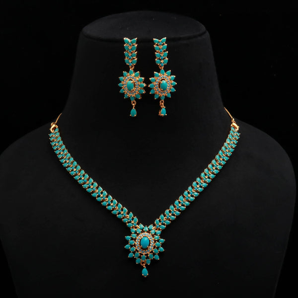 Turquoise Pendant Style Gemstone Necklace Set | 22K Gold Plated Brass Marquise Oval Bridal Jewelry | Wedding Party Wear | Gift for Her