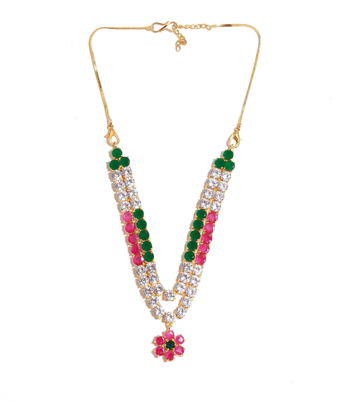 Krishna Ladu Gopal Necklace | Ruby Emerald White CZ Kanthi Mala | 22K Gold Plated Brass Idol Shringar | Janmashtami Pooja Temple Decoration — 4