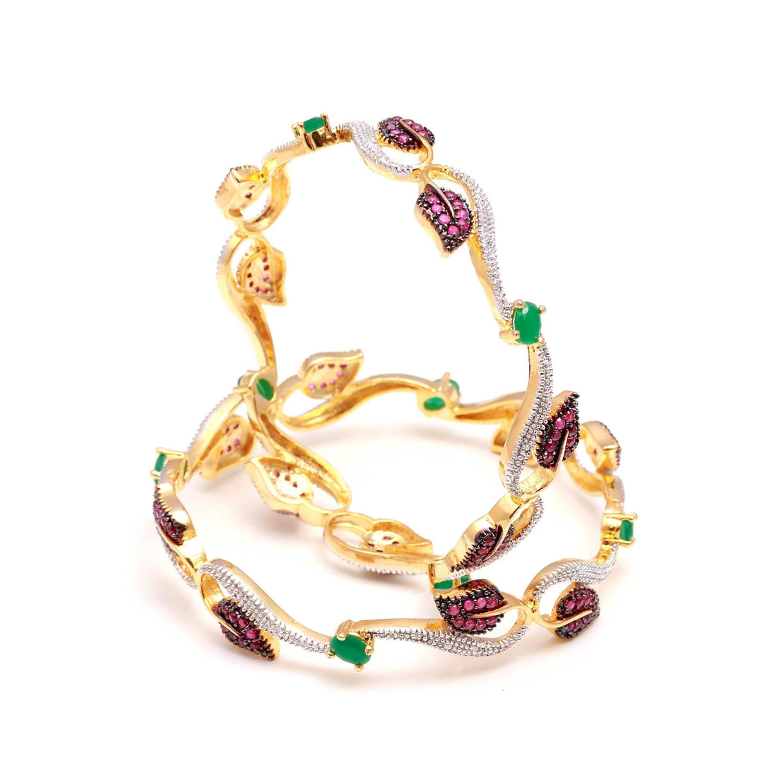 Zirconia Enamel Gold Plated Bangle |22K Gold Plated Brass American Diamond Bracelet |Traditional Indian Bridal Wedding Jewelry |Gift for Her — 3