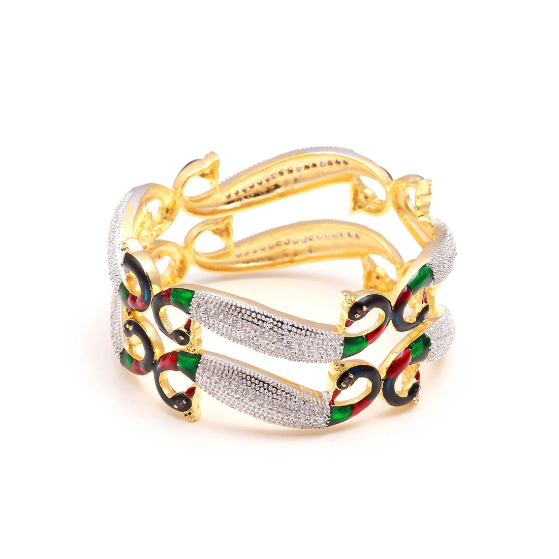 22K Gold Plated CZ Peacock Enamel Bangle Bracelet | Traditional Bridal Jewelry | Wedding Festive Party Wear | Ethnic Bangle | Gift for Her — 4