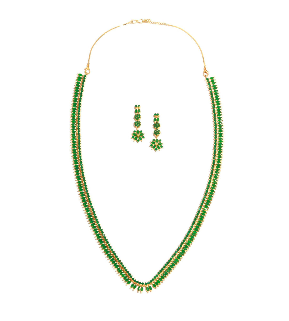 Long Emerald Marquise Bridal Necklace Set | 22K Gold Plated Indian Wedding Necklace | Engagement Necklace | Festive Necklace |Gift For Women — 2
