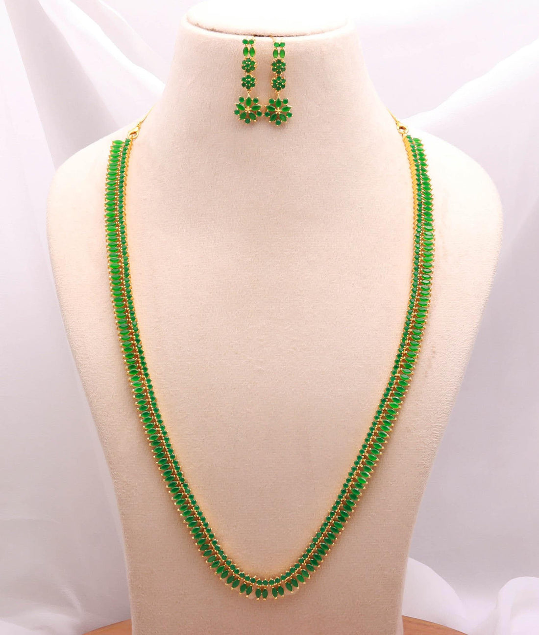 Long Emerald Marquise Bridal Necklace Set | 22K Gold Plated Indian Wedding Necklace | Engagement Necklace | Festive Necklace |Gift For Women — 3