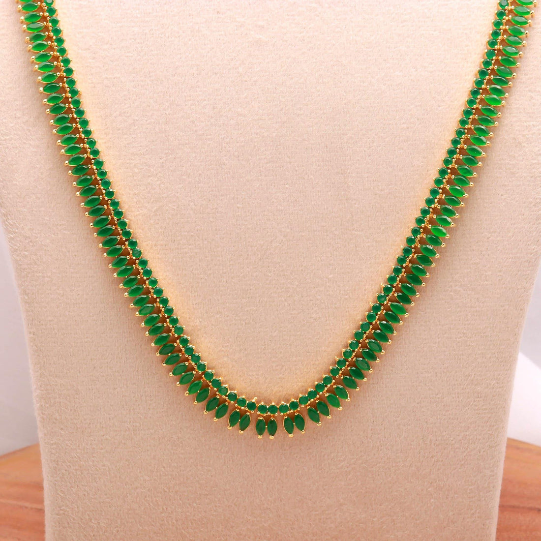 Long Emerald Marquise Bridal Necklace Set | 22K Gold Plated Indian Wedding Necklace | Engagement Necklace | Festive Necklace |Gift For Women — 4