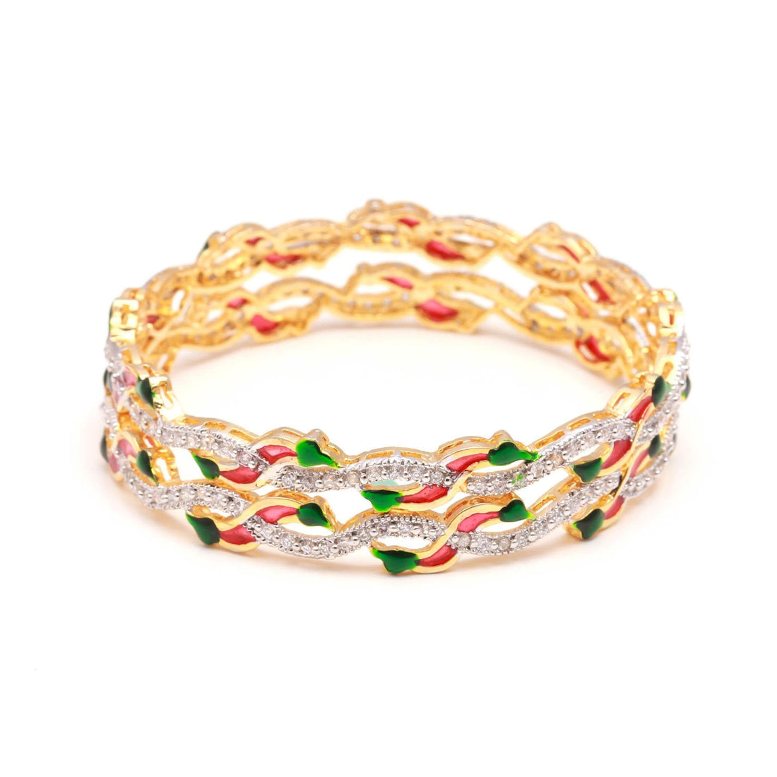22K Gold Plated Zirconia Enamel Bangle | Traditional American Diamond Brass Kada |Indian Bridal Jewelry | Party Wear Bracelet |Gift for Her — 4