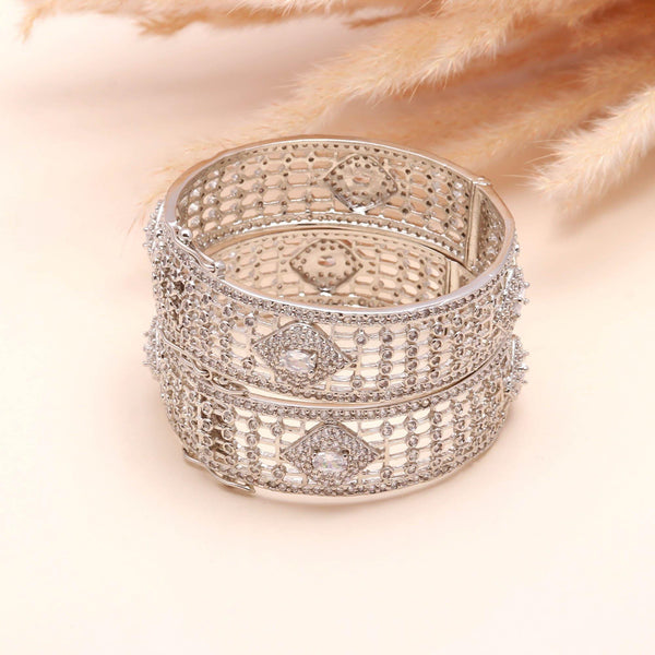 18K White Gold Plated American Diamond CZ Kada Bangle |Traditional Indian Bridal Wedding Jewelry | Festive Party Wear Bracelet |Gift for Her
