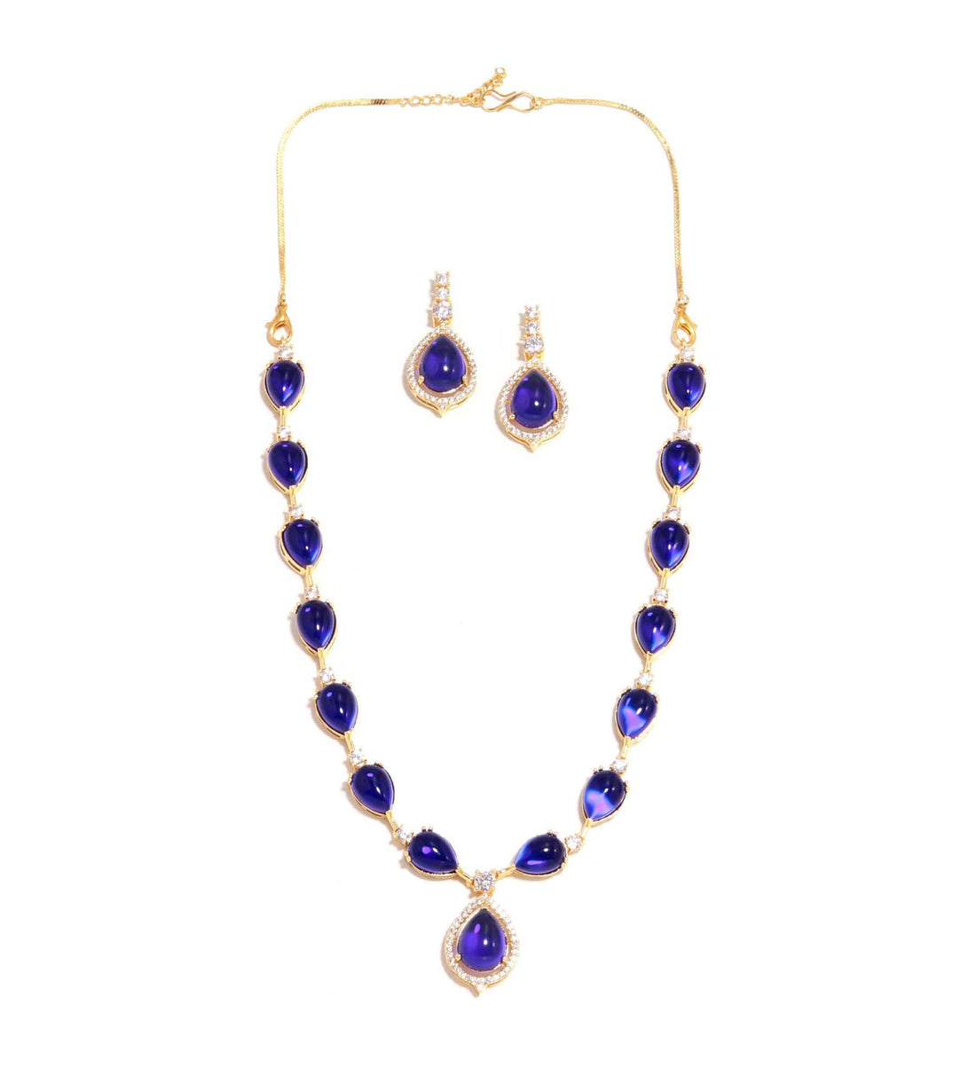 Traditional Pear Shaped Necklace Set with Earrings | 22K Gold Plated Bridal Jewelry | Statement Necklace |Party Wear Necklace | Gift for Her — 5