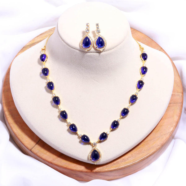 Traditional Pear Shaped Necklace Set with Earrings | 22K Gold Plated Bridal Jewelry | Statement Necklace |Party Wear Necklace | Gift for Her