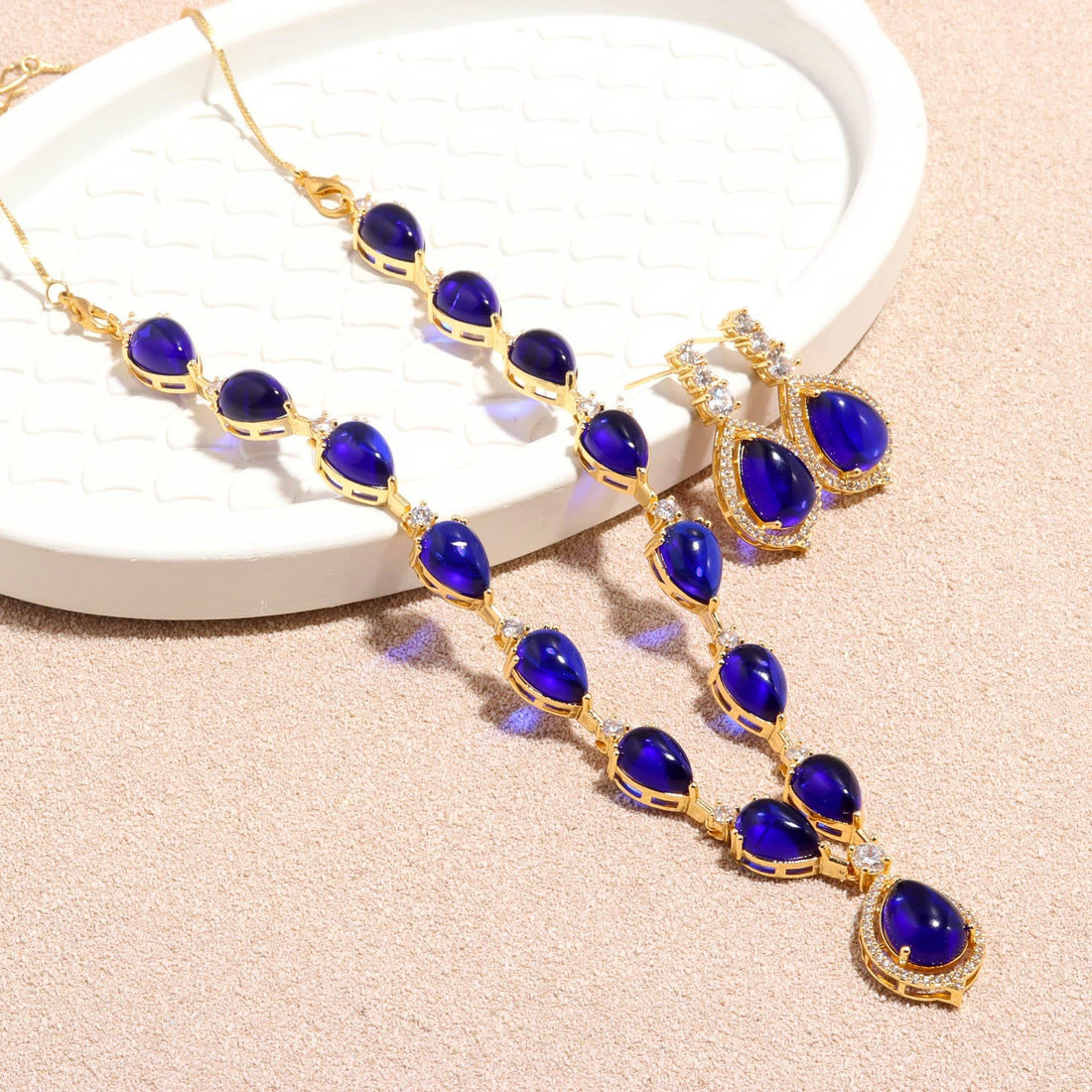 Traditional Pear Shaped Necklace Set with Earrings | 22K Gold Plated Bridal Jewelry | Statement Necklace |Party Wear Necklace | Gift for Her — 2