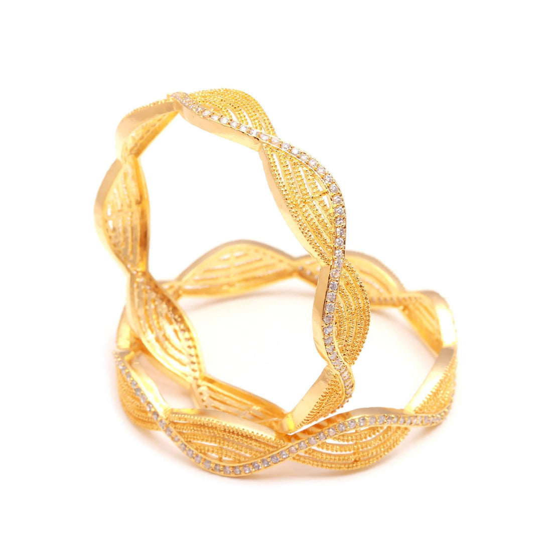 Traditional 22K Gold Plated Brass Kada | Zirconia American Diamond Bangle | Indian Bridal Wedding Jewelry | Festive Bracelet | Gift for Her — 3
