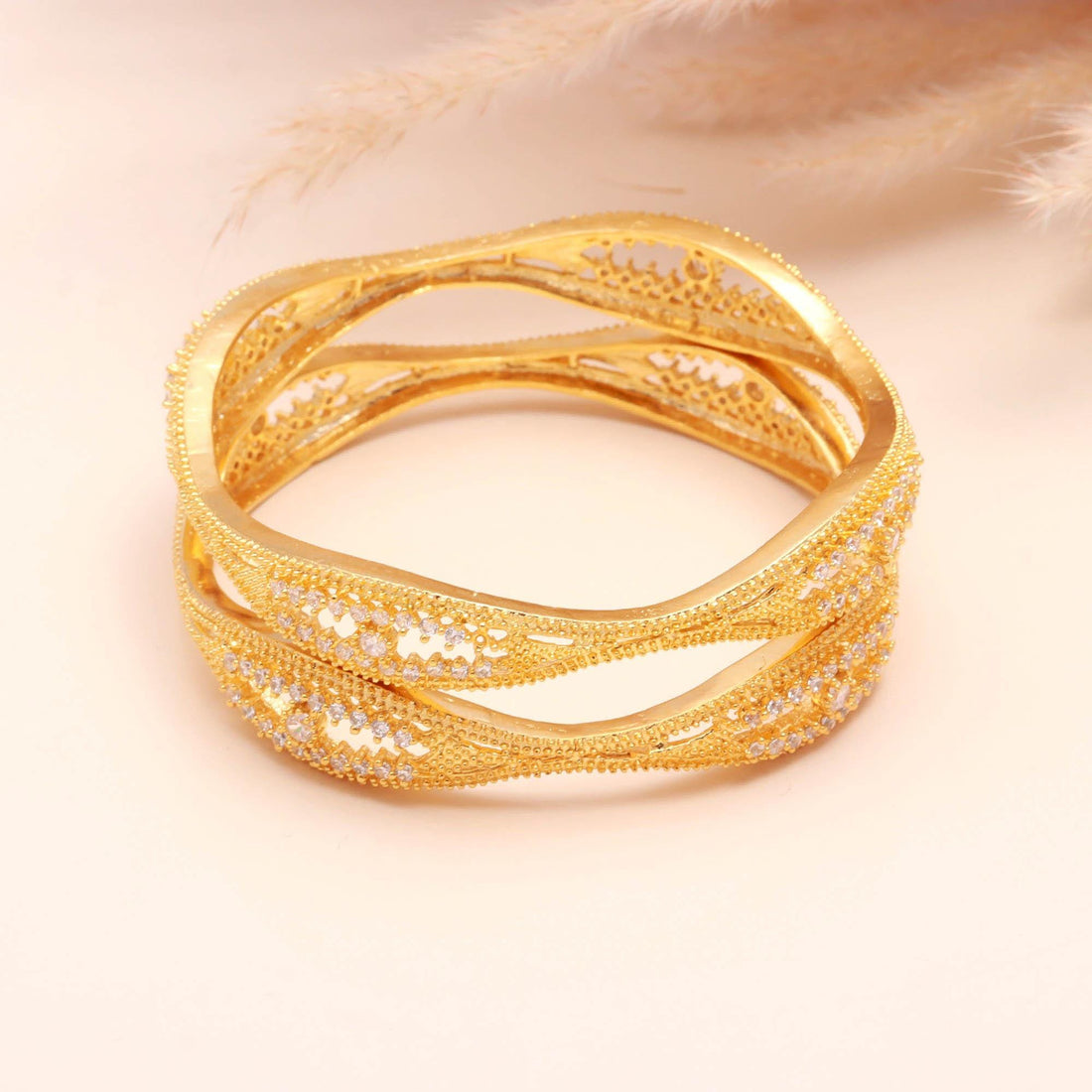 22K Gold Plated Brass Bangle | Zirconia American Diamond Bracelet | Traditional Bridal Jewelry | Ethnic Designer Kada | Gift for Her — 1