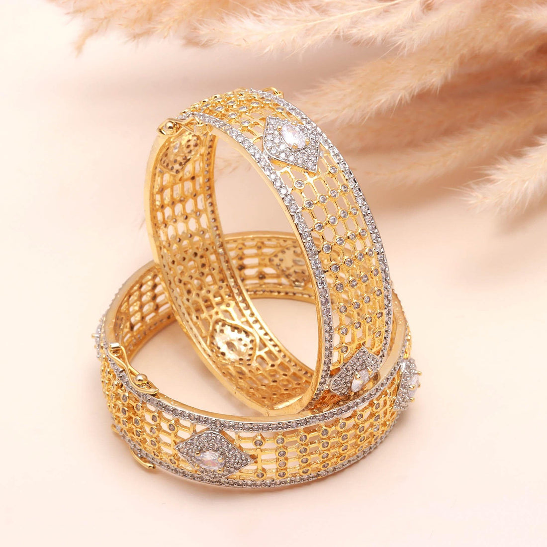 22K Gold Plated CZ Bangle Bracelet | American Diamond Traditional Indian Kada | Bridal Wedding Jewelry | Festive Bangle | Gift for Her — 2
