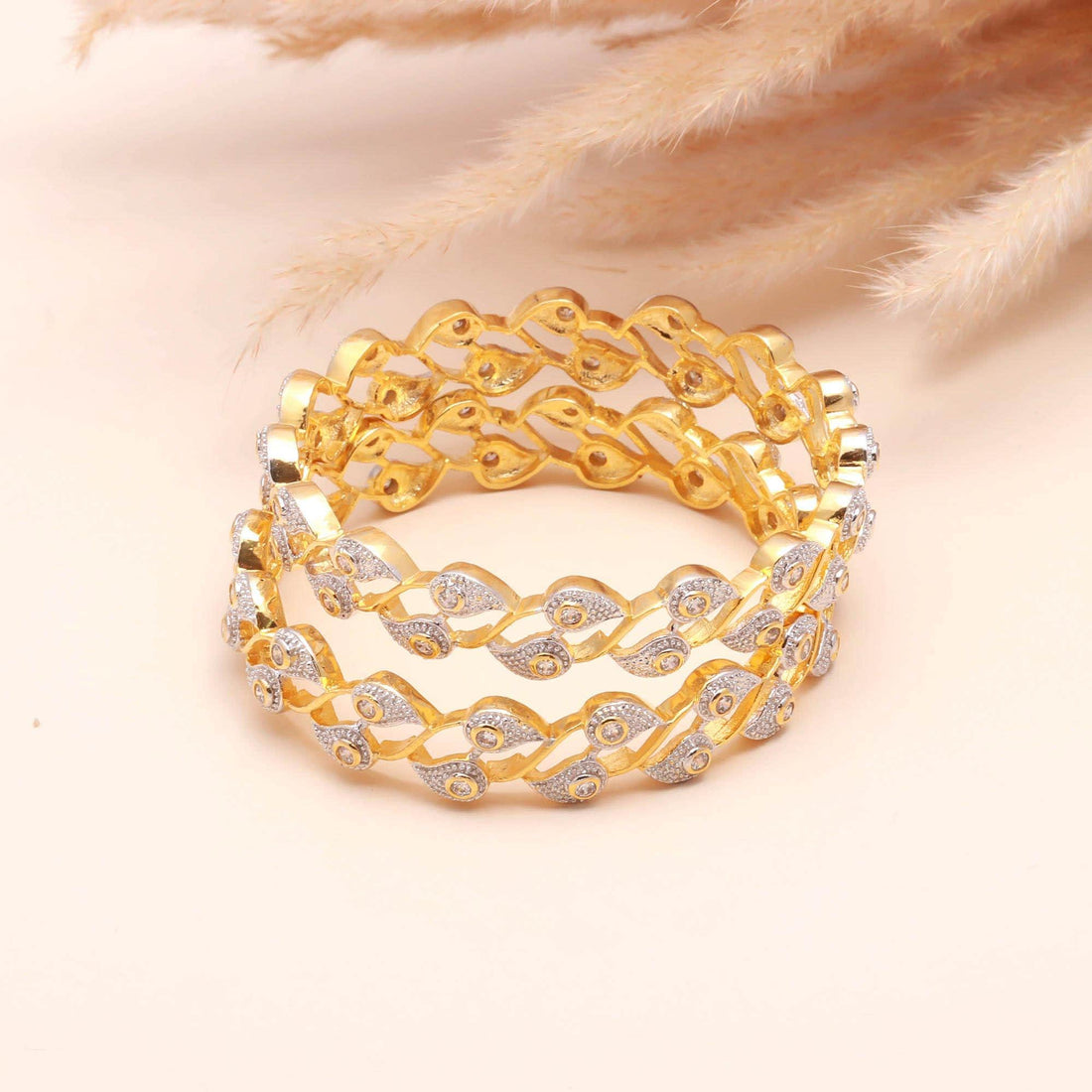 22K Gold Plated CZ Bangle Bracelet | American Diamond Kada | Ethnic Bridal Wedding Bangle | Traditional Bangle | Gift for Her — 1