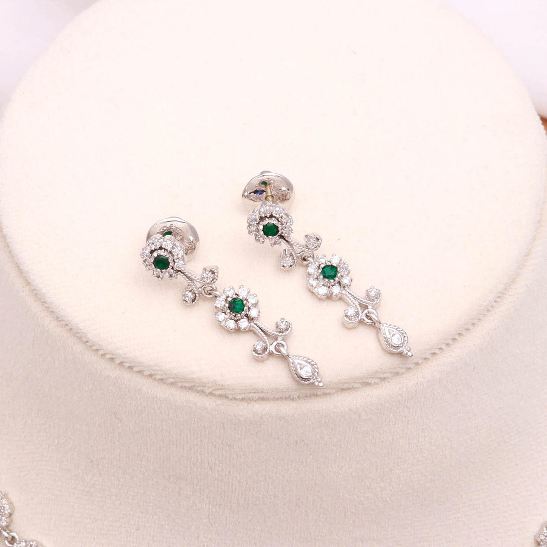 Emerald & CZ Diamond Choker Necklace Set | 18K White Gold Plated Wedding Jewelry | Statement Necklace | Party Wear Necklace | Gift for Women — 4