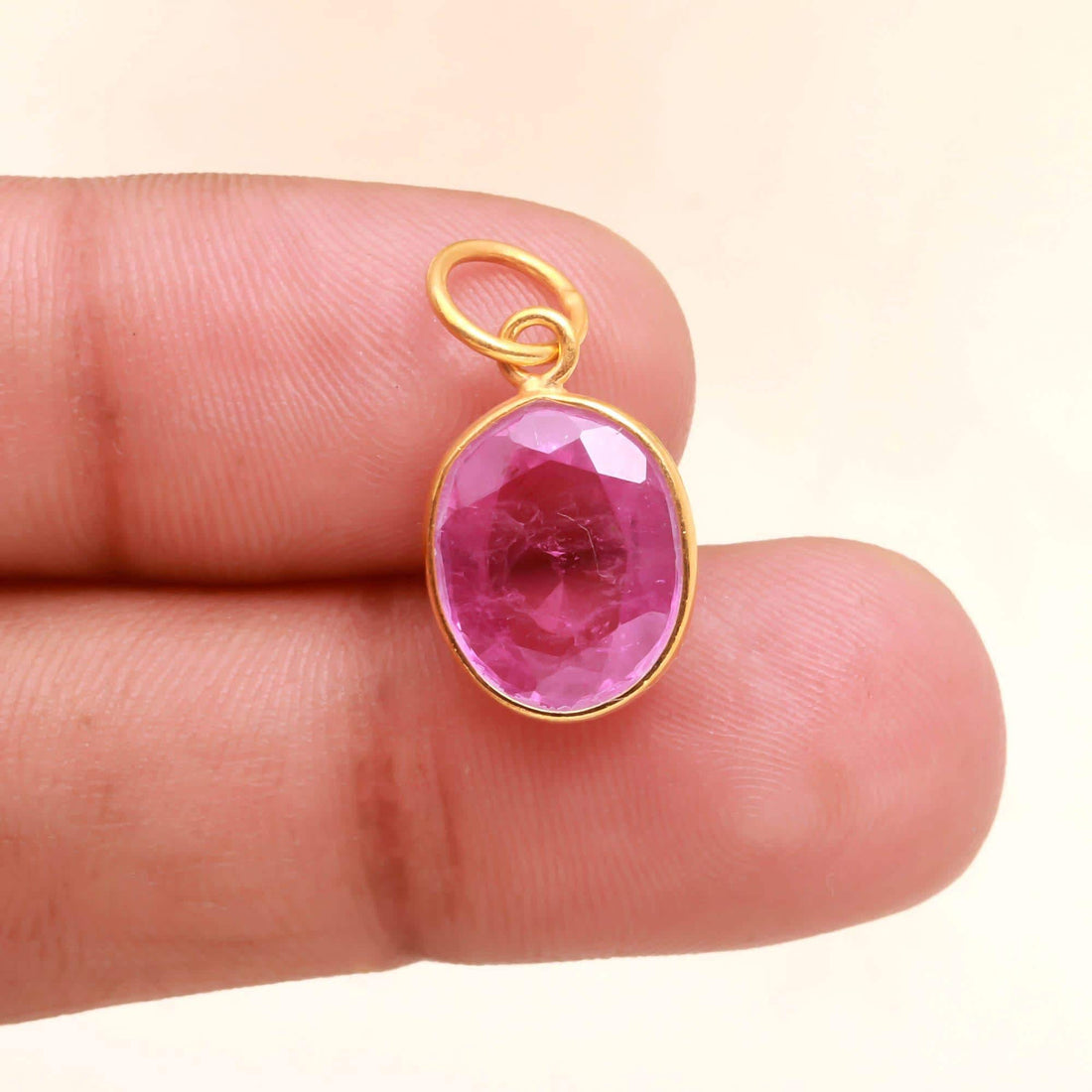 12K Solid Gold Oval Pink Sapphire Pendant, Lab Created Green Sapphire Charm, 11x13mm Oval Brilliance Cut Gemstone, Anniversary Gift for Her — 2