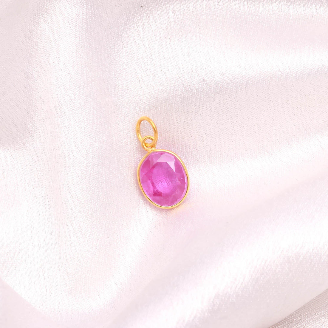 12K Solid Gold Oval Pink Sapphire Pendant, Lab Created Green Sapphire Charm, 11x13mm Oval Brilliance Cut Gemstone, Anniversary Gift for Her — 1
