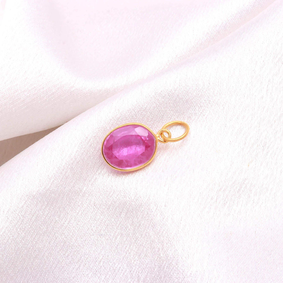 12K Solid Gold Oval Pink Sapphire Pendant, Lab Created Green Sapphire Charm, 11x13mm Oval Brilliance Cut Gemstone, Anniversary Gift for Her — 3