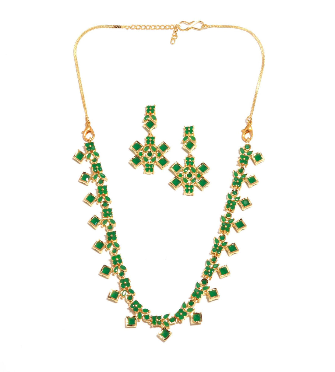 22K Gold Plated Square Emerald Drop Necklace Set with Earrings | Bridal Wedding Necklace | Traditional Indian Necklace | Gift for Her — 3