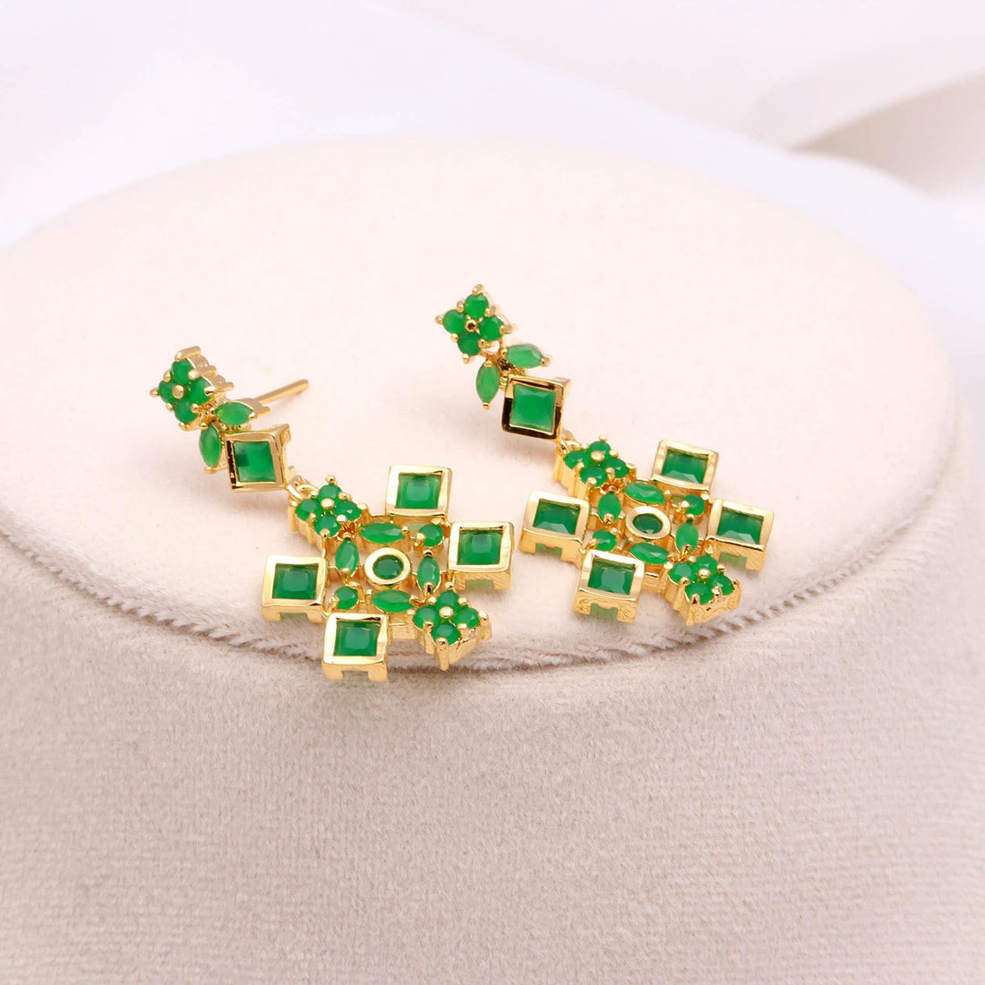 22K Gold Plated Square Emerald Drop Necklace Set with Earrings | Bridal Wedding Necklace | Traditional Indian Necklace | Gift for Her — 5
