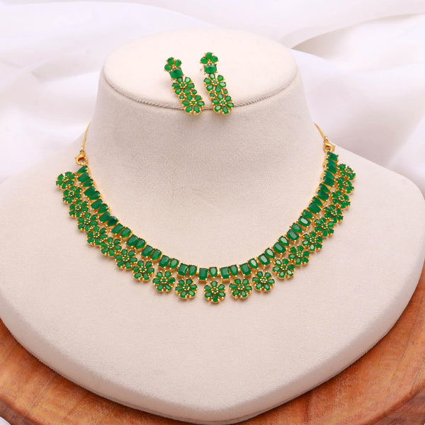 Flower Hanging Emerald Necklace Set with Earrings |22K Gold Plated South Indian Bridal Necklace |Indian Party Wear Necklace | Gift for Women