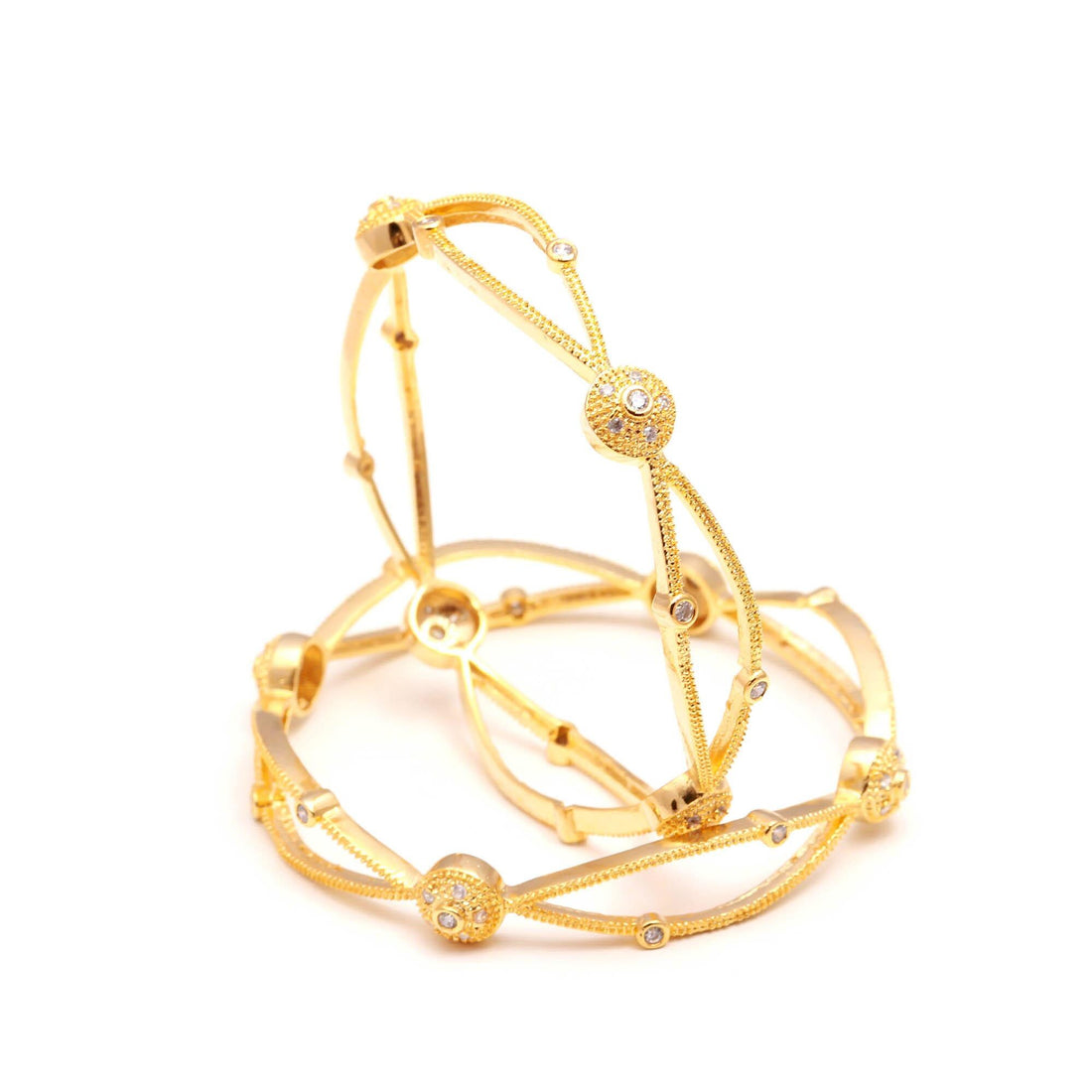 22K Gold Plated CZ Bangle Bracelet | American Diamond Traditional Kada | Ethnic Bracelet For Women | Festive Party Wear Jewelry — 4