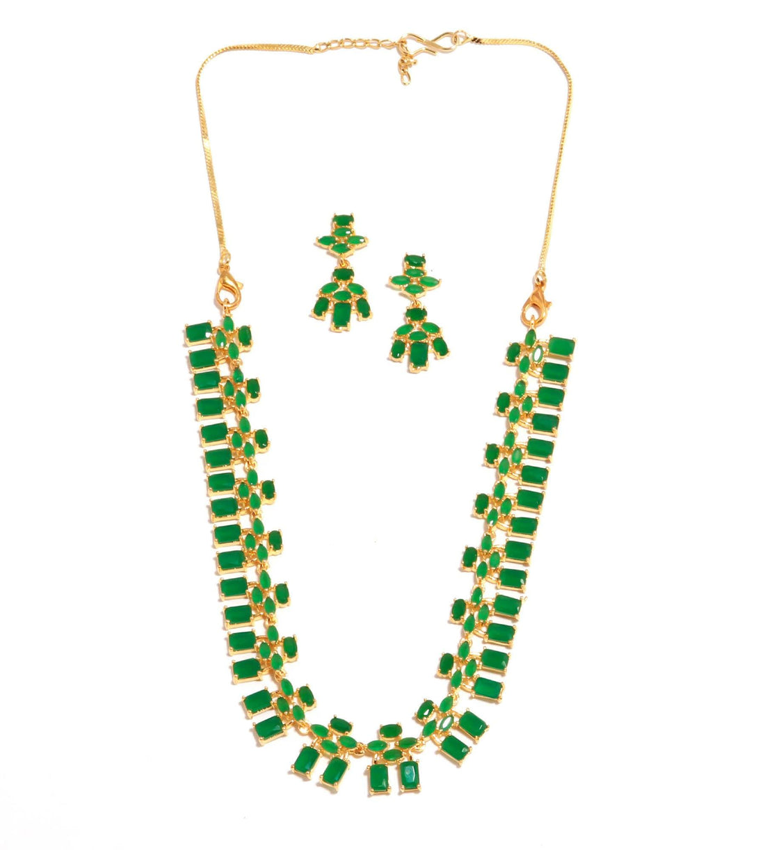 Emerald Oval & Baguette Necklace Set | 22K Gold Plated Necklace | Wedding Jewelry | Festive Necklace| Bridal Necklace | Gift For Her — 5