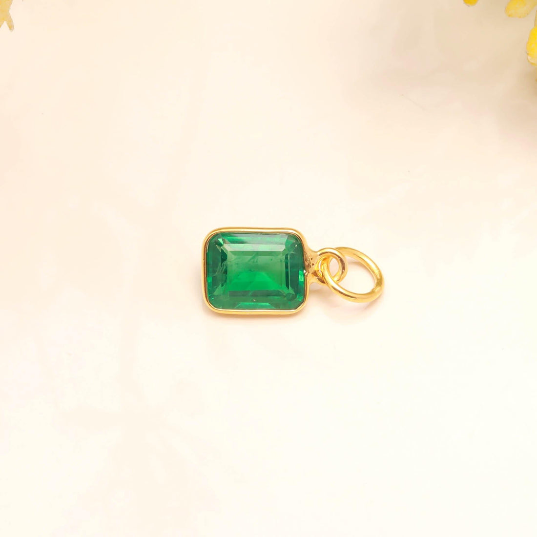 Zambian Emerald Octagon 12K Solid Gold Pendant, 5.81 ct Green Zambian Emerald Charm, 9x15mm Step Cut Handmade Pendant, Gift for her — 5