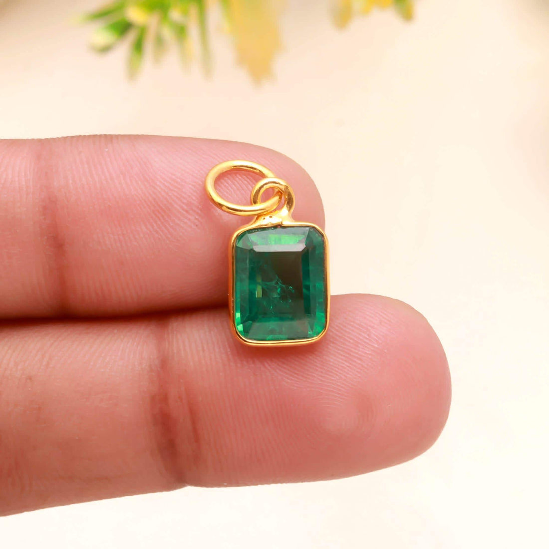 Zambian Emerald Octagon 12K Solid Gold Pendant, 5.81 ct Green Zambian Emerald Charm, 9x15mm Step Cut Handmade Pendant, Gift for her — 3