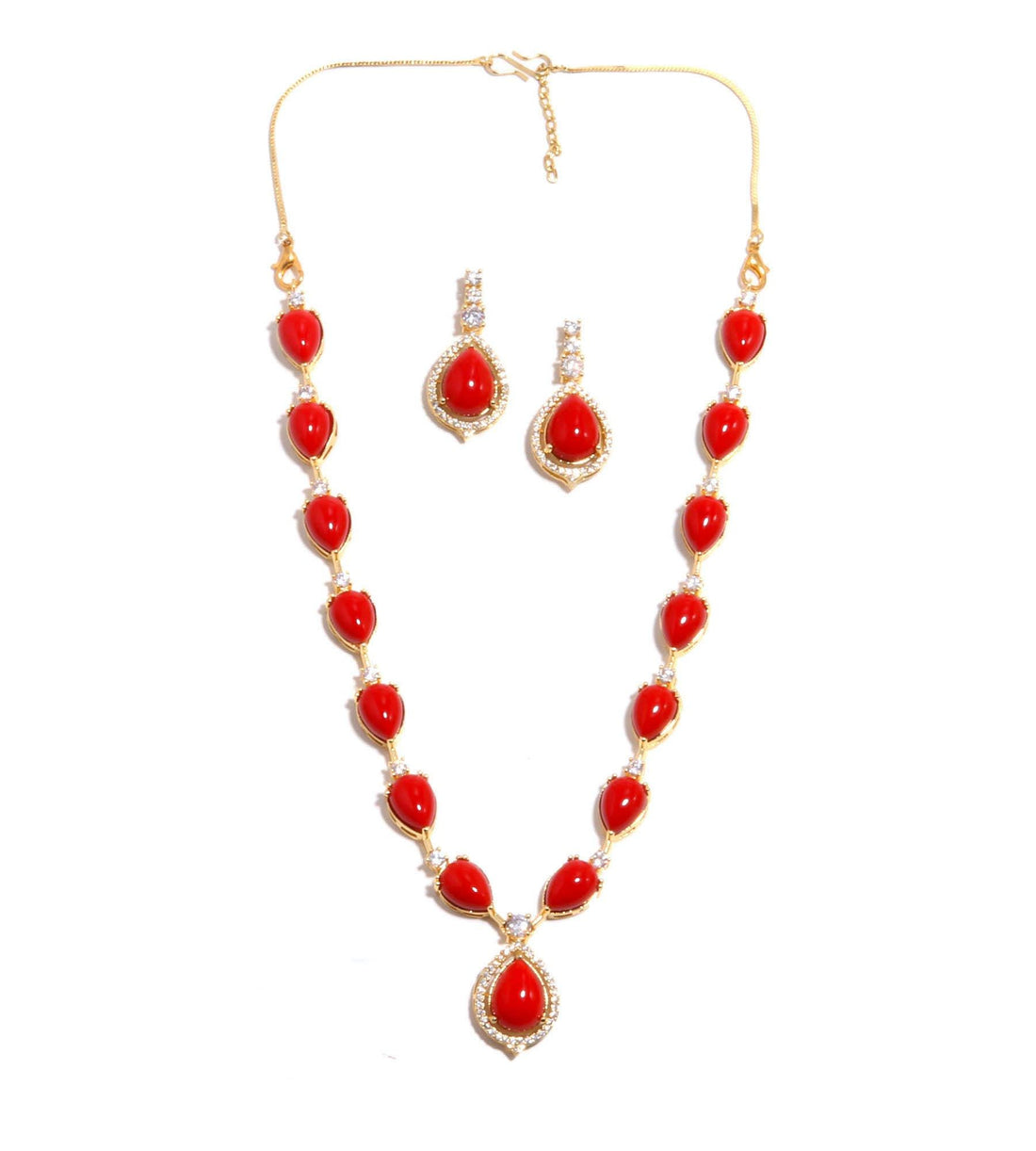 Red Bridal Necklace Set | 22K Gold Plated Brass Traditional Wedding Jewelry | Engagement Statement Necklace | Gift for Women — 5